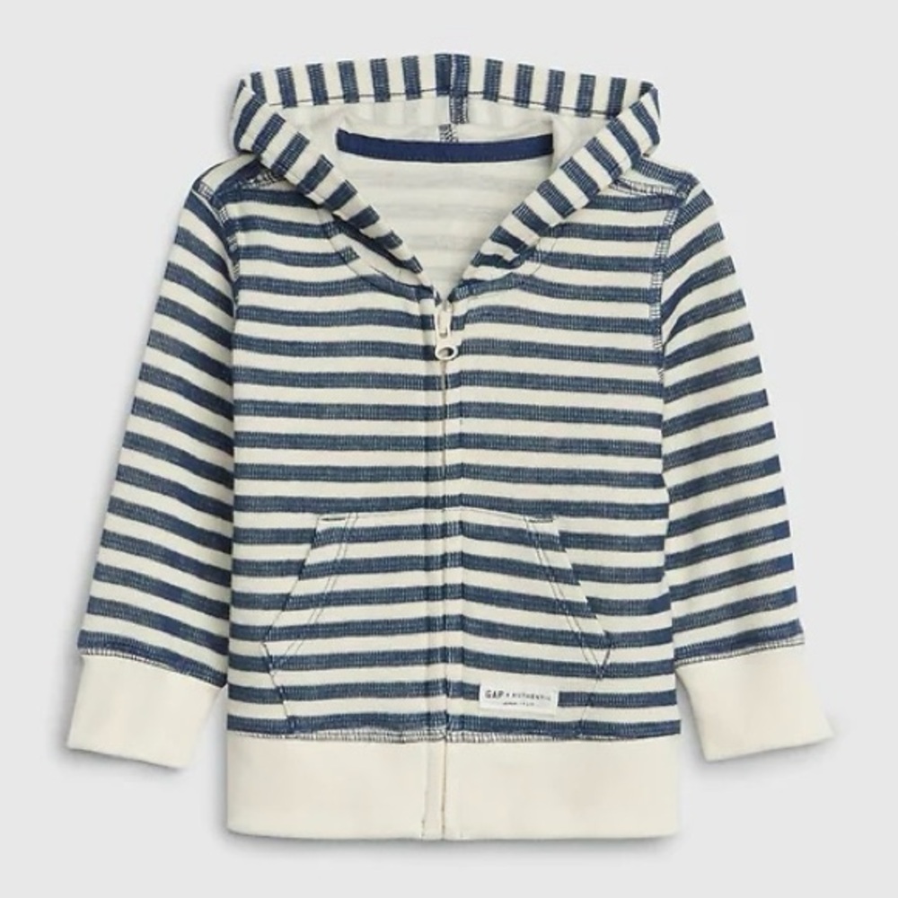 Baby Gap Unisex Stripe Hoodie Sweatshirt Full Zip Blue Cream Size 3-6 Months